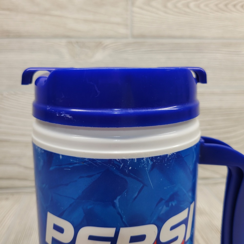 Pepsi Insulated Travel Mug 32oz Blue Whirley Plastic Soda Pop Cup Handle Vtg - Picture 5 of 11